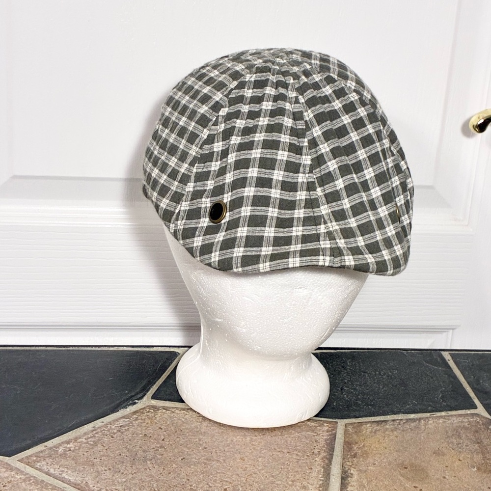 Y2K Van Heusen Cotton Check Flat Cap Gray White Men’s S/M